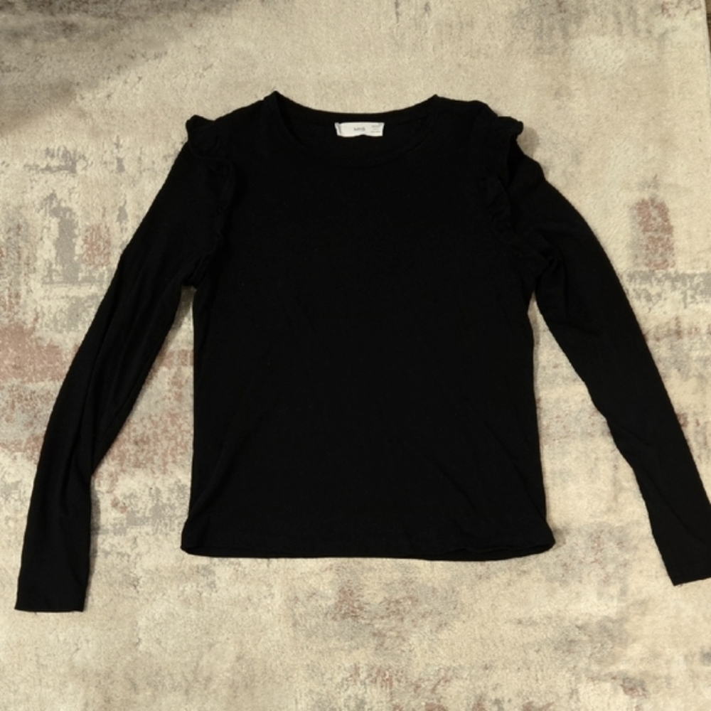 Mango Ruffle Trim Top Black - S - Picture 5 of 10